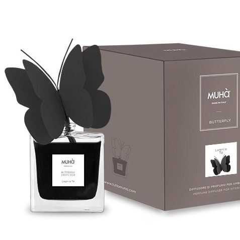 Pillangó illatosító diffúzor Fekete 80 ml - Fák & tea illat, MUHA